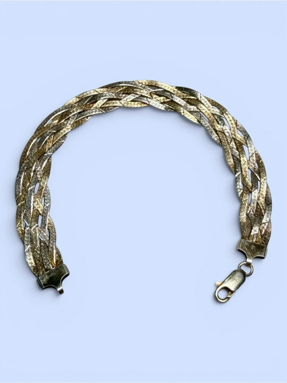 Vintage Tri-Color Braided Bracelet .925 Sterling Silver, Yellow & Rose Gold Wash